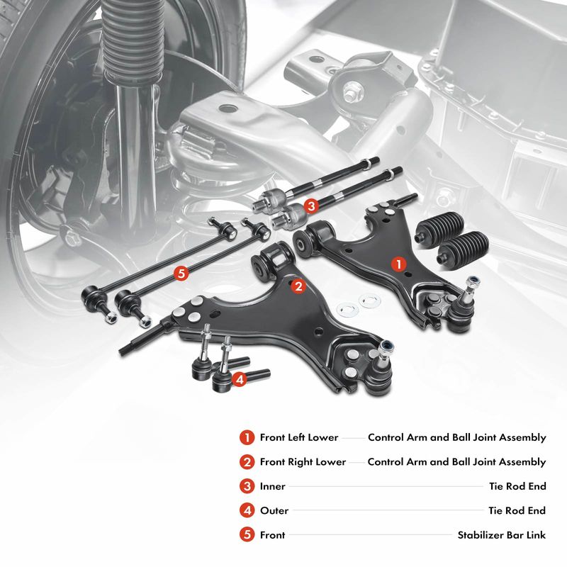 10x Front Control Arm with Ball Joint Tie Rod End Link Kit for Buick Enclave Chevy