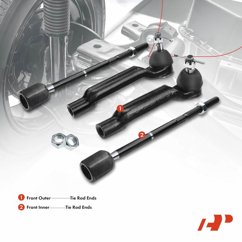 4x Front Inner & Outer Tie Rod End for Ford Thunderbird Mercury Cougar V6 3.8L