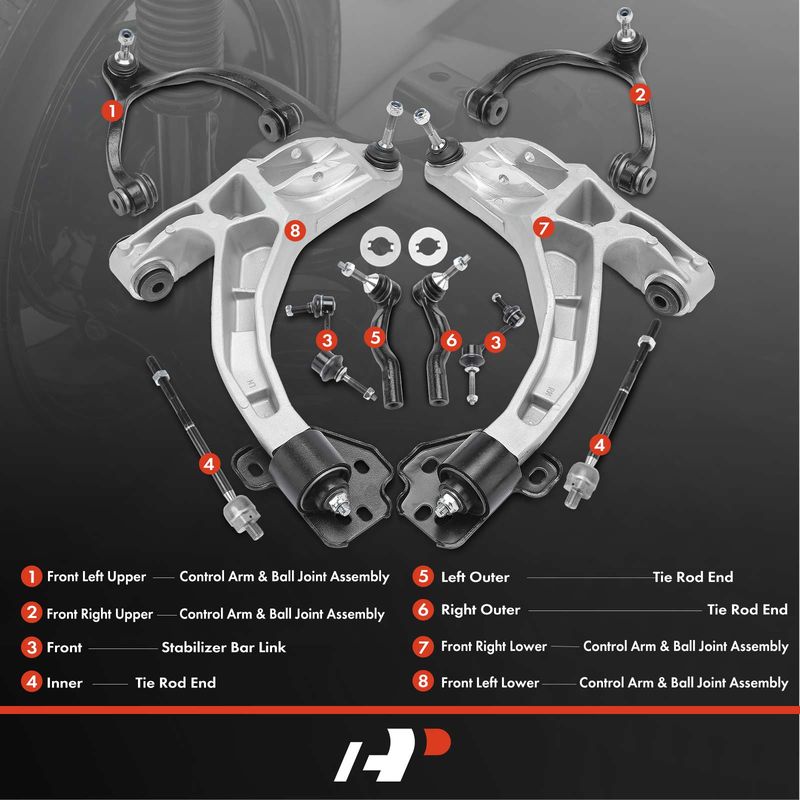 10x Control Arm with Ball Joint & Tie Rod End & Sway Bar Link for Ford Lincoln