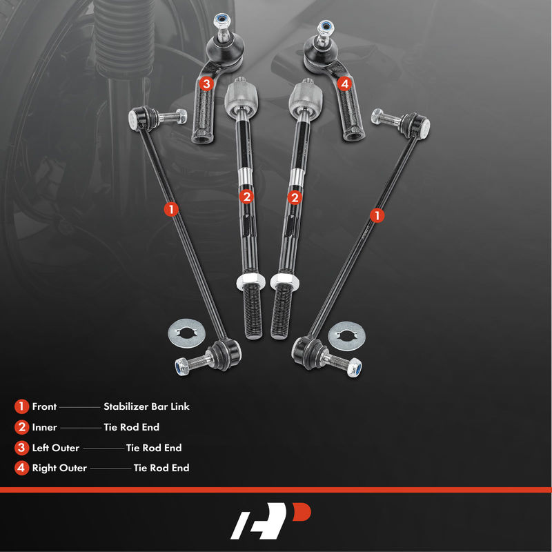 6x Front Side Stabilizer Bar Link & Tie Rod End for Lincoln MKC 2015-2019 2.0L