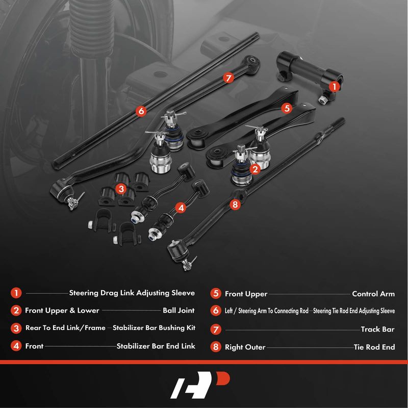 14x Control Arm & Sway Bar Link & Tie Rod End & Ball Joint for Jeep Cherokee