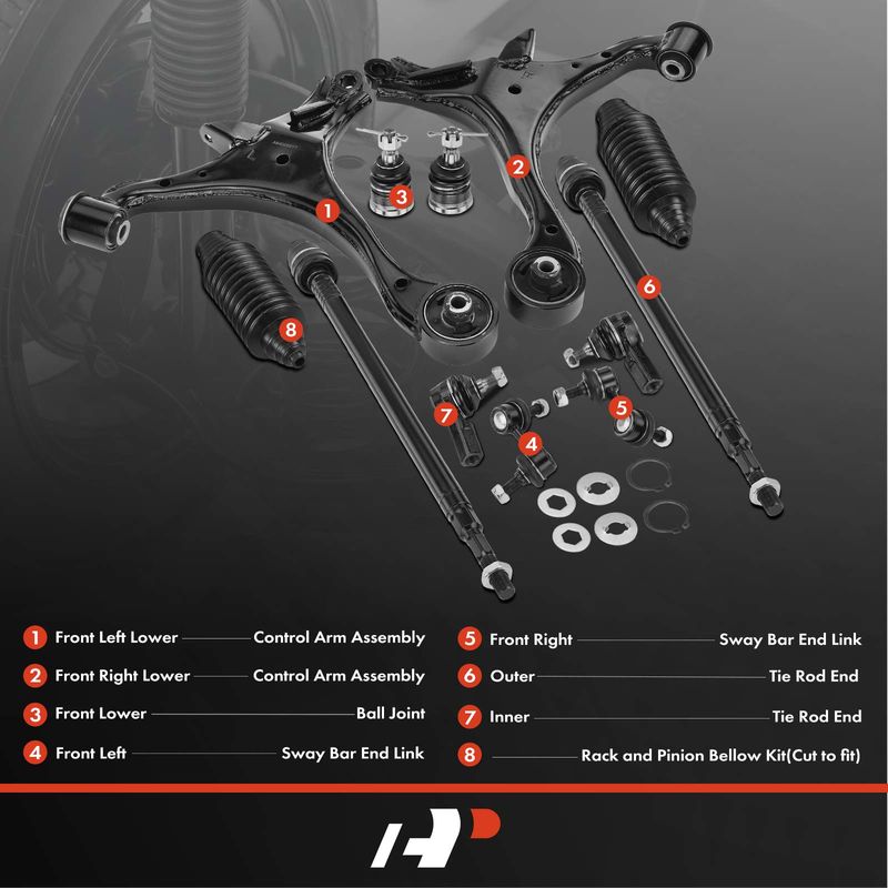 12x Control Arm wieh Ball Joint & Sway Bar End Link & Tie Rod for Honda Civic