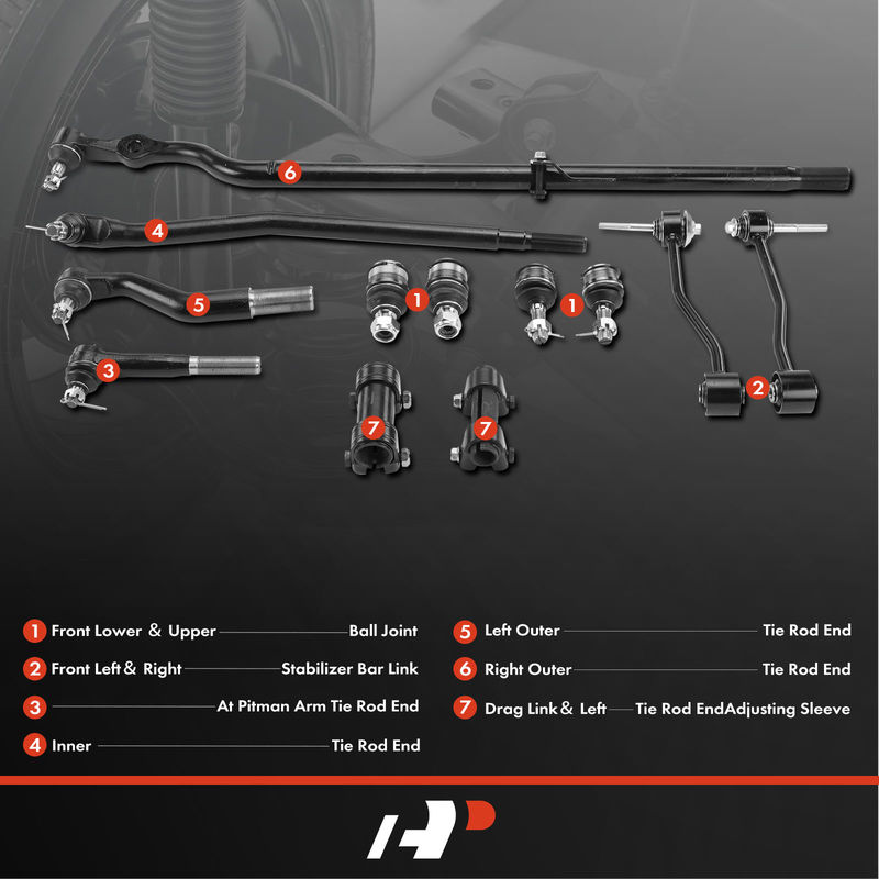 12x Sway Bar End Link & Tie Rod End & Ball Joint Kit for Ford F-250 Super Duty