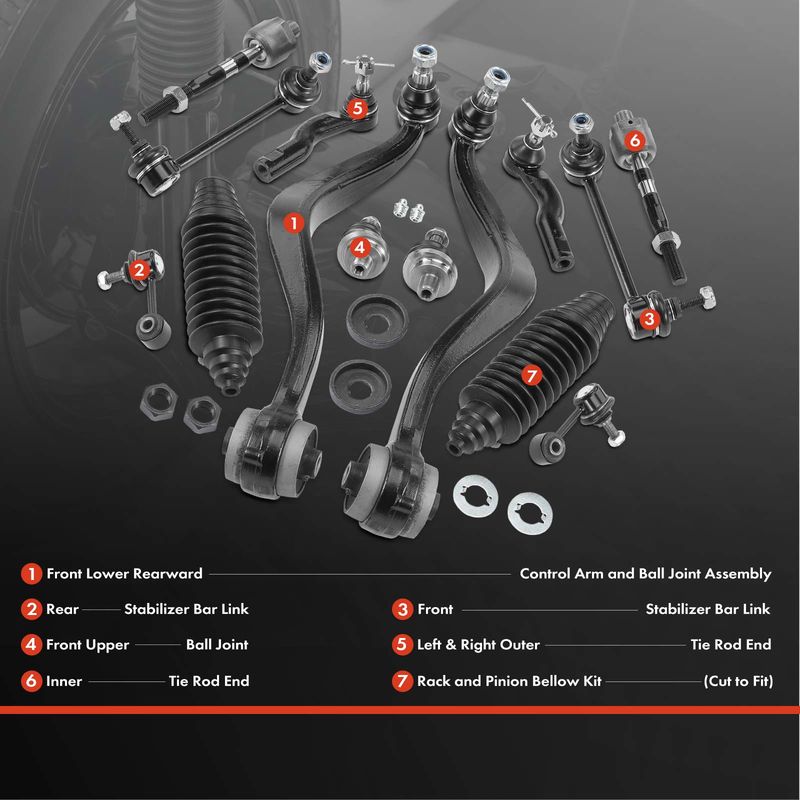 14x Control Arm with Ball Joint & Sway Bar Link & Tie Rod End for Ford Fusion