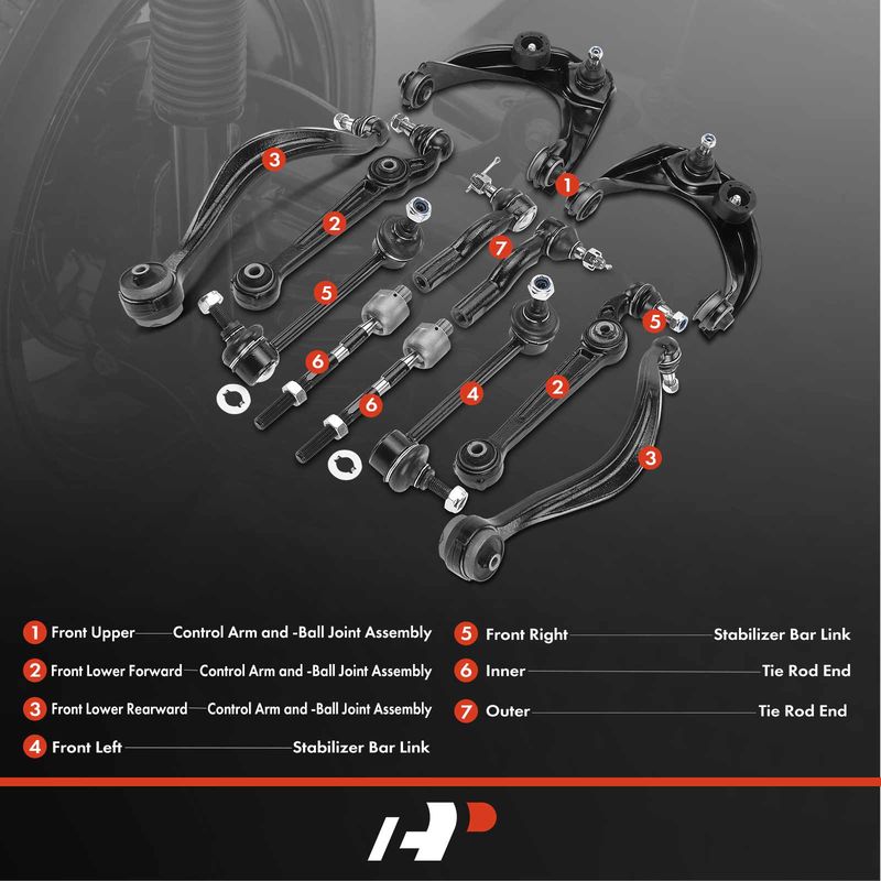 12x Control Arm with Ball Joint Sway Bar Link Tie Rod End for Mazda 6 2003-2007