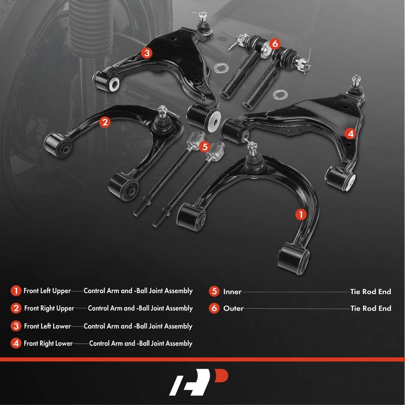 8x Control Arm with Ball Joint Tie Rod for Toyota 4Runner Lexus GX470 03-09