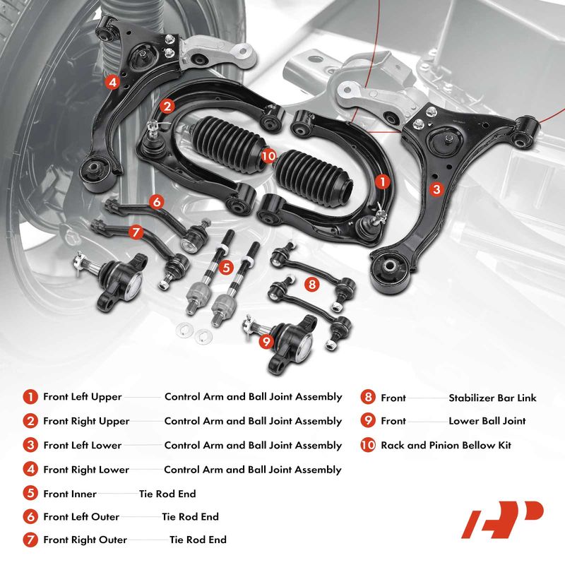 14x Control Arm with Ball Joint & Sway Bar Link & Tie Rod End for Hyundai Sonata
