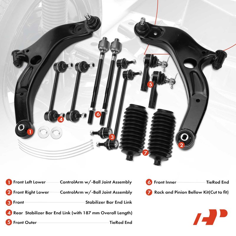12x Control Arm with Ball Joint & Sway Bar & Tie Rod for Mazda Protege 2001-2003