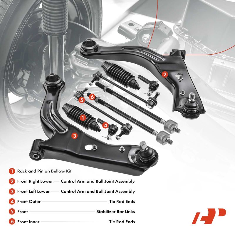 10x Front Control Arm with Ball Joint Sway Bar Link Tie Rod Ends for Ford Mazda