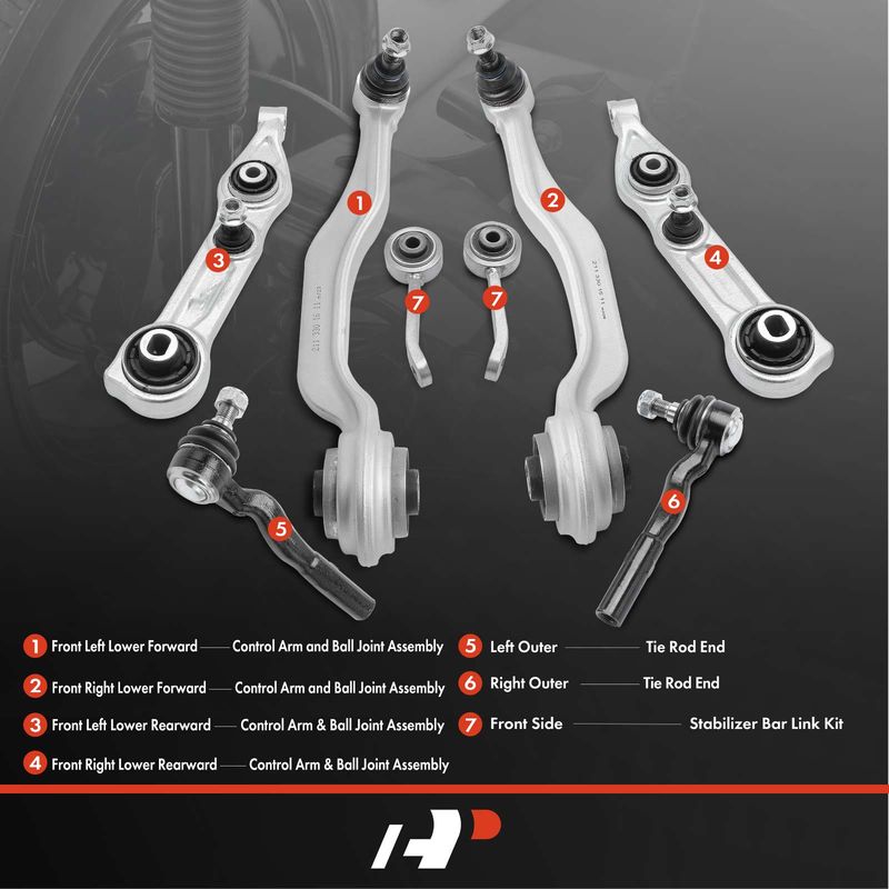 8x Control Arm & Ball Joint & Sway Bar Link & Tie Rod End for Mercedes-Benz E320