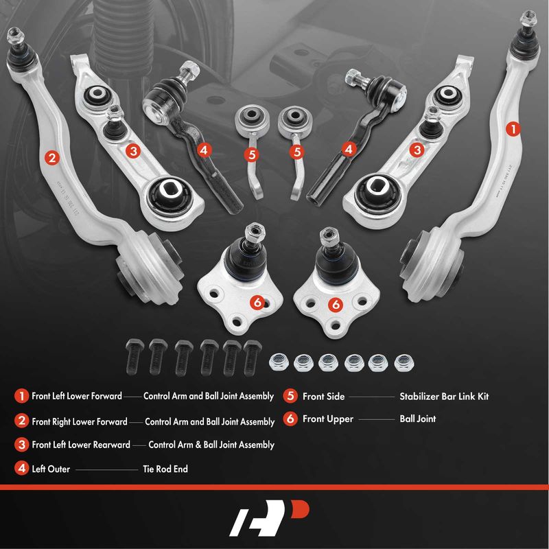 10x Control Arm with Ball Joint & Sway Bar Link & Tie Rod End for Mercedes-Benz