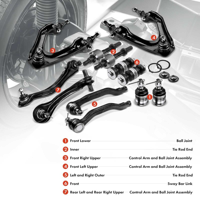 12x Front & Rear Control Arm & Ball Joint Stabilizer Bar for Honda Accord 90-93