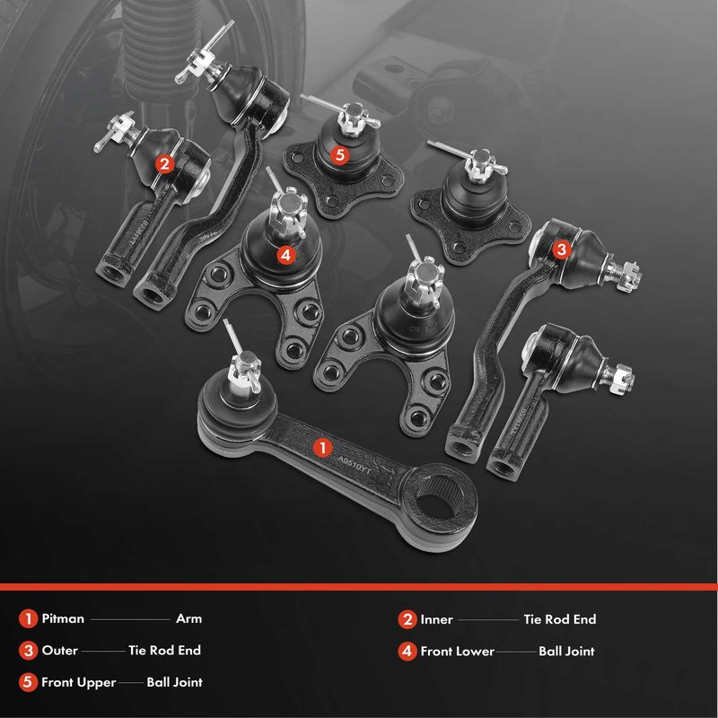 9x Pitman Arm & Tie Rod End & Ball Joint for Mazda B2200 B2600 1992-1993