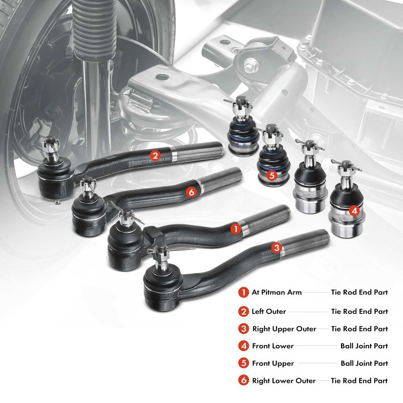 8x Front Steering Drag Link and Ball Joint for Jeep Grand Cherokee 1999-2004