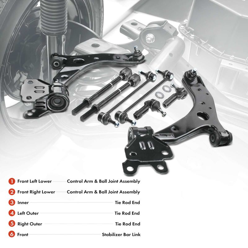 8x Front Control Arm with Ball Joint Tie Rod End Link Kit for Mazda 3 2010-2013