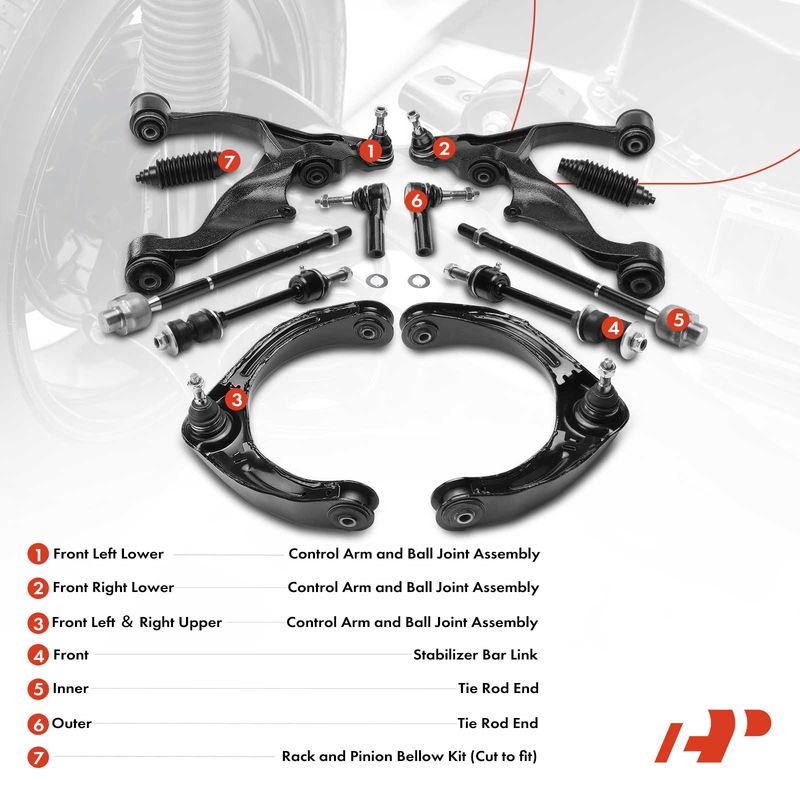 12x Control Arm with Ball Joint & Bar Link & Tie Rod End for Dodge Ram 1500