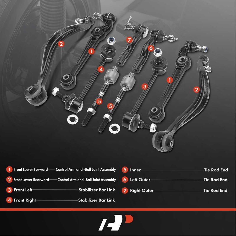 10x Control Arm with Ball Joint Sway Bar Link Tie Rod End for Mazda 6 03-07