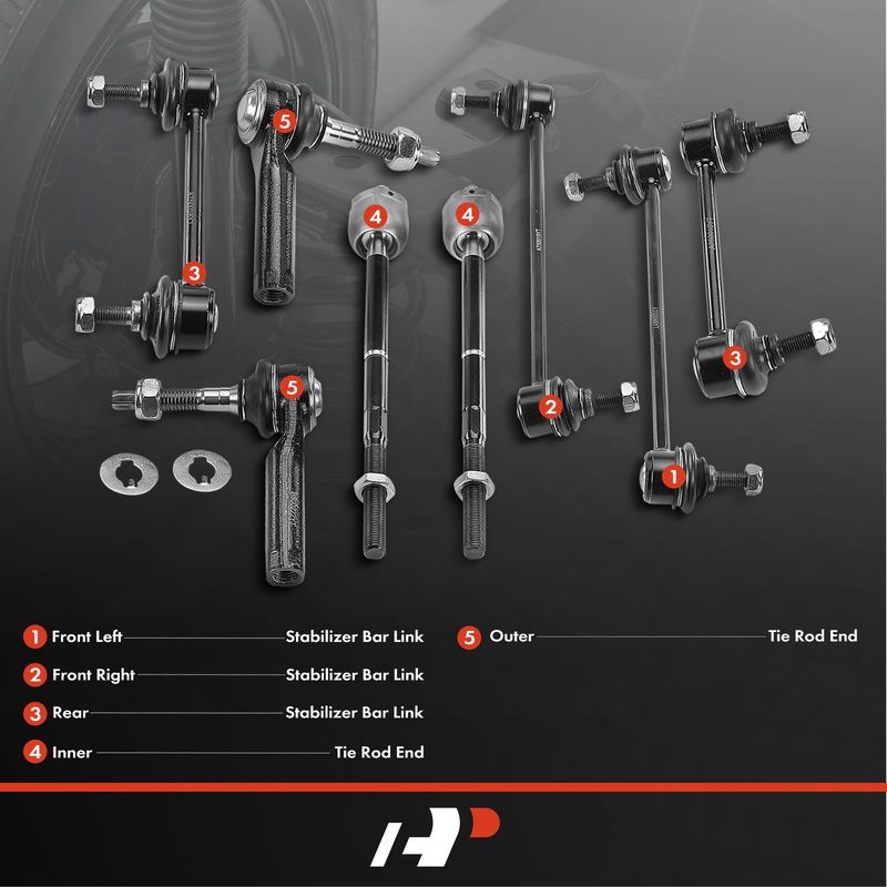 8x Stabilizer Bar End Link & Tie Rod Ends for Ford Taurus Five Hundred Mercury