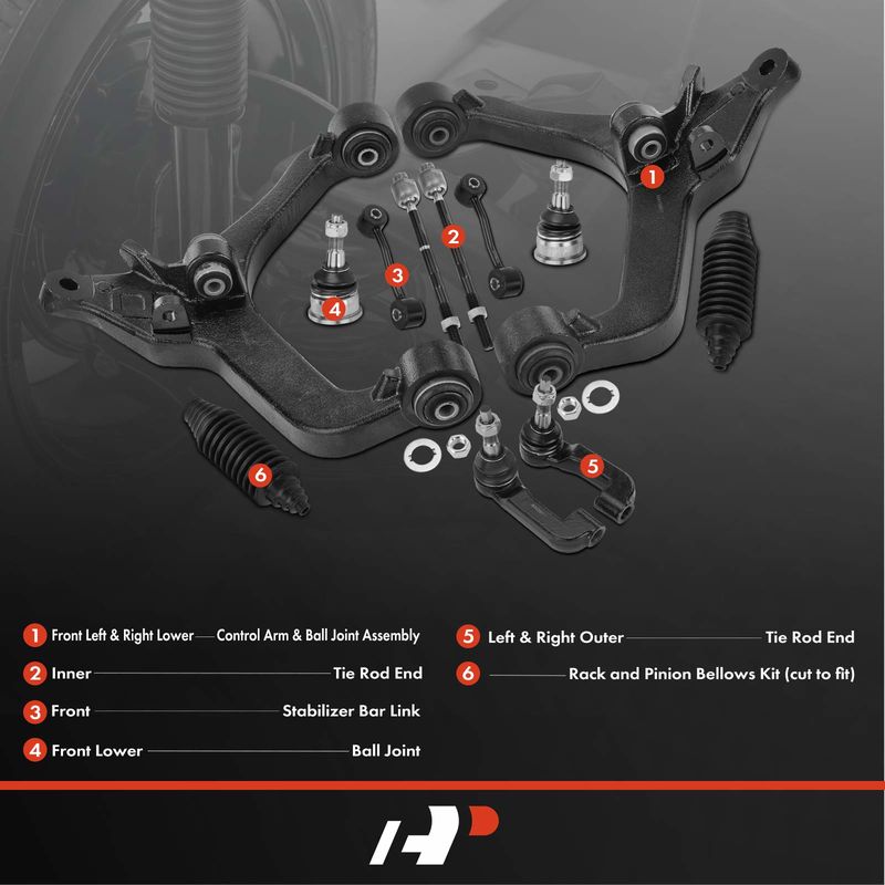 12x Control Arm with Ball Joint & Tie Rod End & Stabilizer Bar Link for Jeep