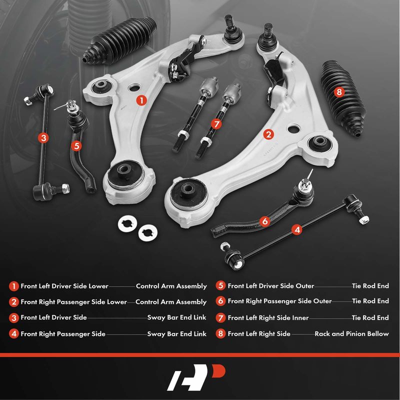 10x Front Control Arm & Stabilizer Bar Link & Tie Rod End Assembly for Nissan