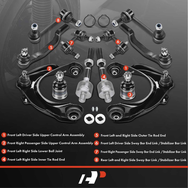 12x Front & Rear Control Arm with Ball Joint Tie Rod End for Honda Accord 98-02