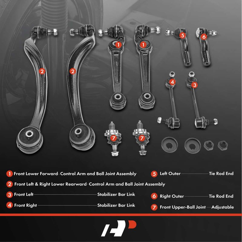 10x Control Arm with Ball Joint Sway Bar Link Tie Rod End for Ford Fusion Lincoln