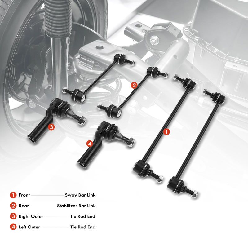 6x Front & Rear Stabilizer Bar End Link & Tie Rod End for Land Rover LR2 08-15