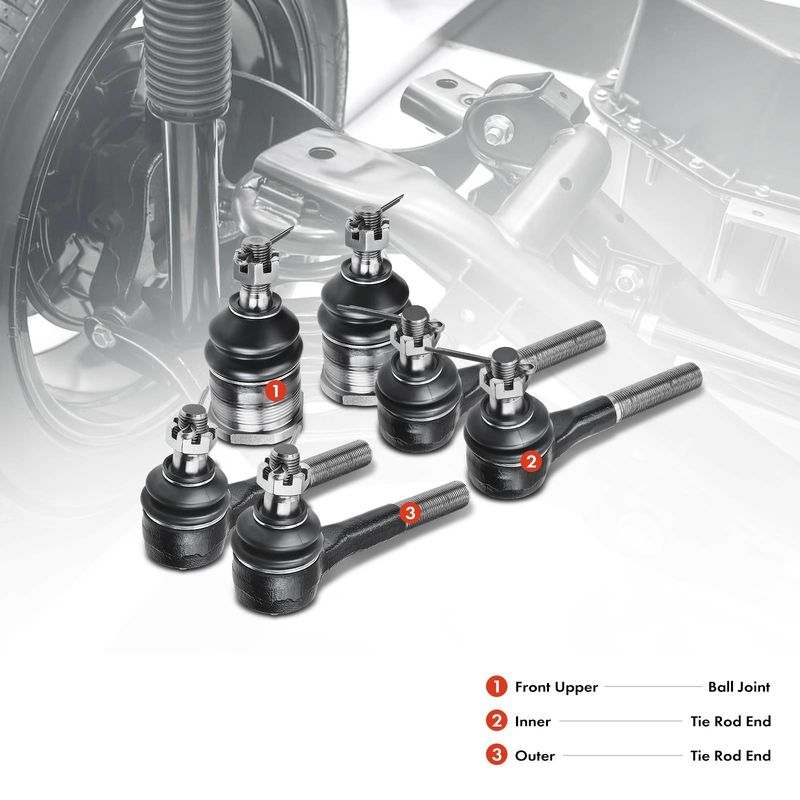 6x Front Upper Ball Joint Inner & Outer Tie Rod Ends for Dodge Ram 1500 Van B100