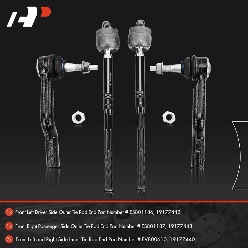 4x Inner & Outer Tie Rod End for Cadillac CTS 2008-2015 2.0L 3.0L 3.6L 6.2L