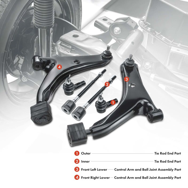 6x Front Lower Control Arm with Ball Joint Tie Rod End for Geo Metro Suzuki Swift