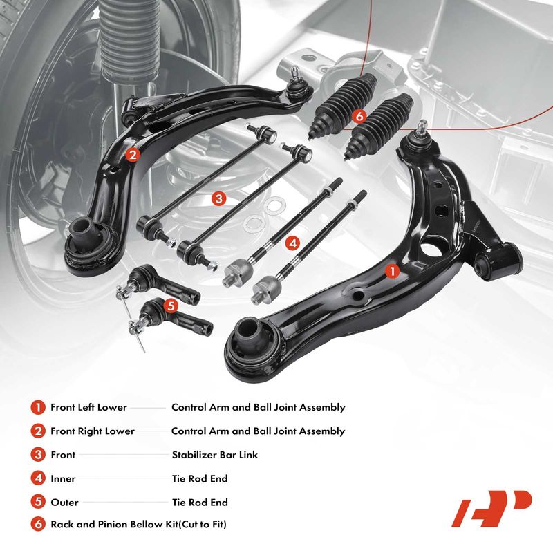 10x Control Arm & Tie Rod End with Ball Joint for Mazda MPV 2001-2006