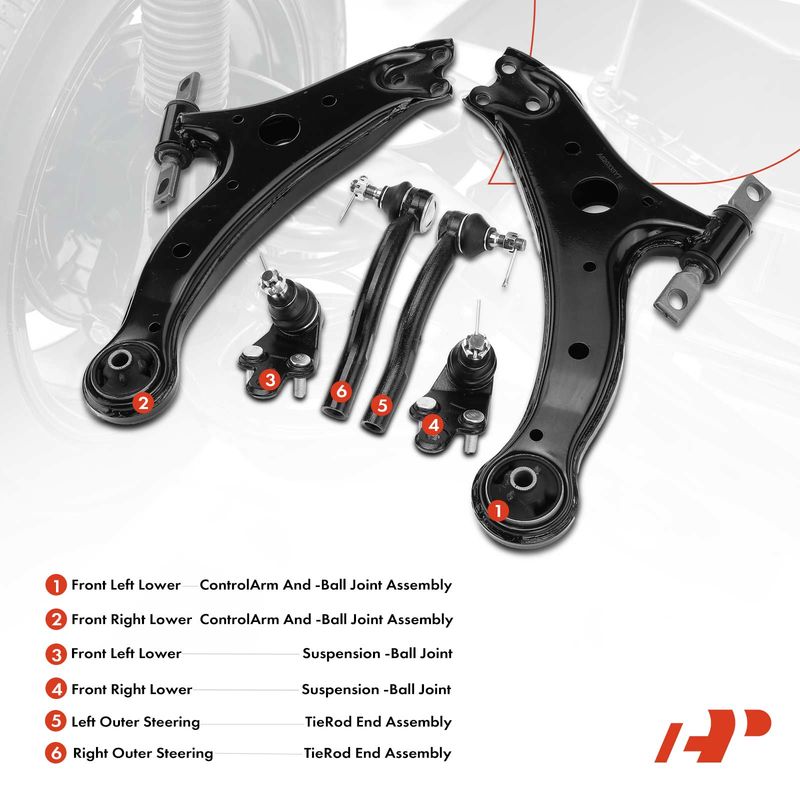 6x Control Arm with Ball Joint & Tie Rod End for Toyota Camry 07-11 Avalon Lexus
