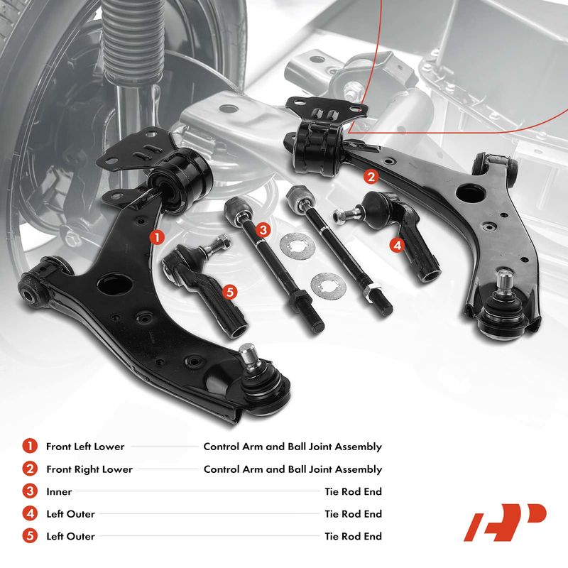 6x Front Lower Control Arm with Ball Joints Inner & Outer Tie Rod End for Mazda 3