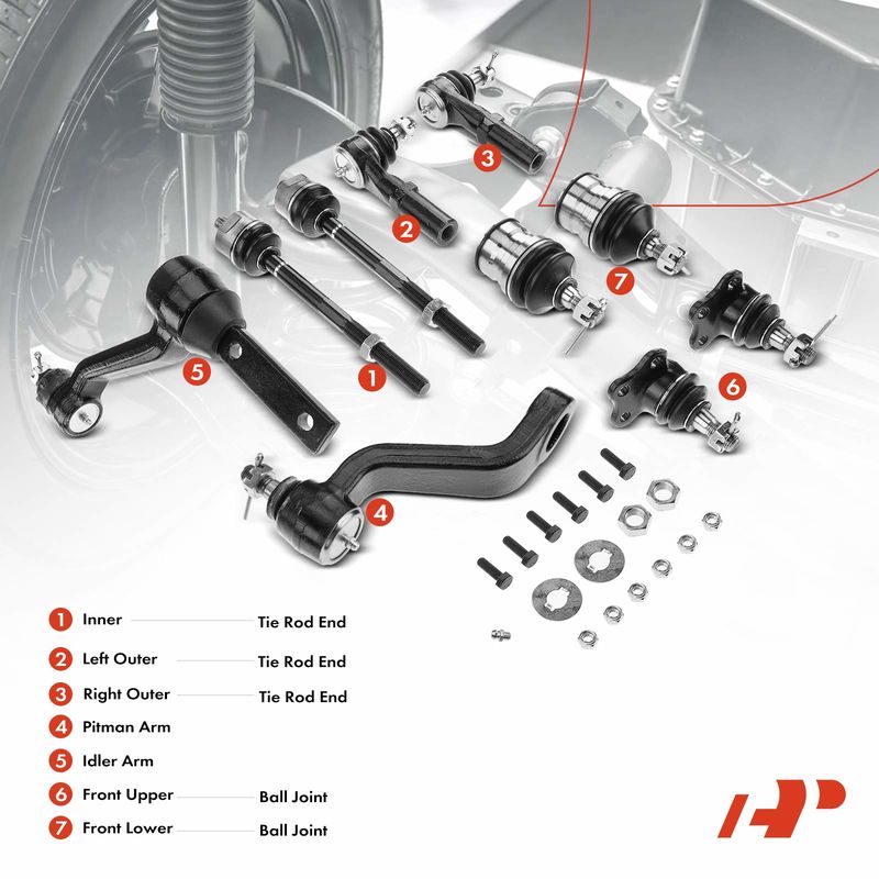 10x Front Tie Rod End with Ball Joints Pitman Idler Arm for Dodge Durango