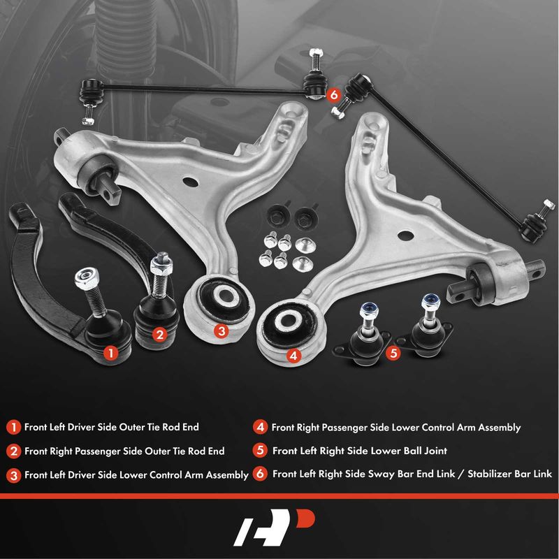 8x Front Lower Control Arms Tie Rods Sway Bars Ball Joints for Volvo S60 01-07