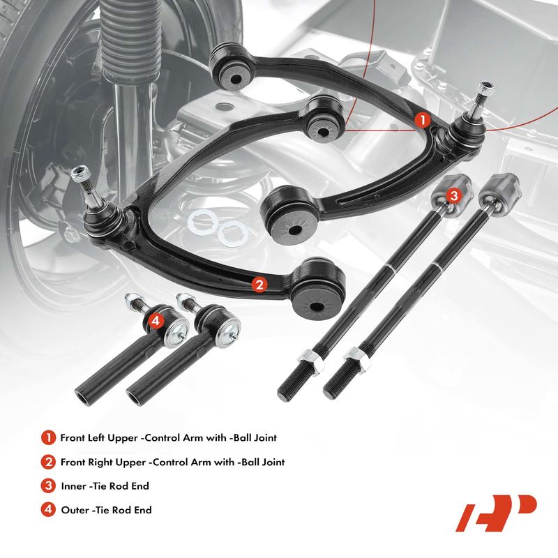 6x Front Upper Control Arm & Inner Outer Tie Rod End for Cadillac Chevrolet GMC