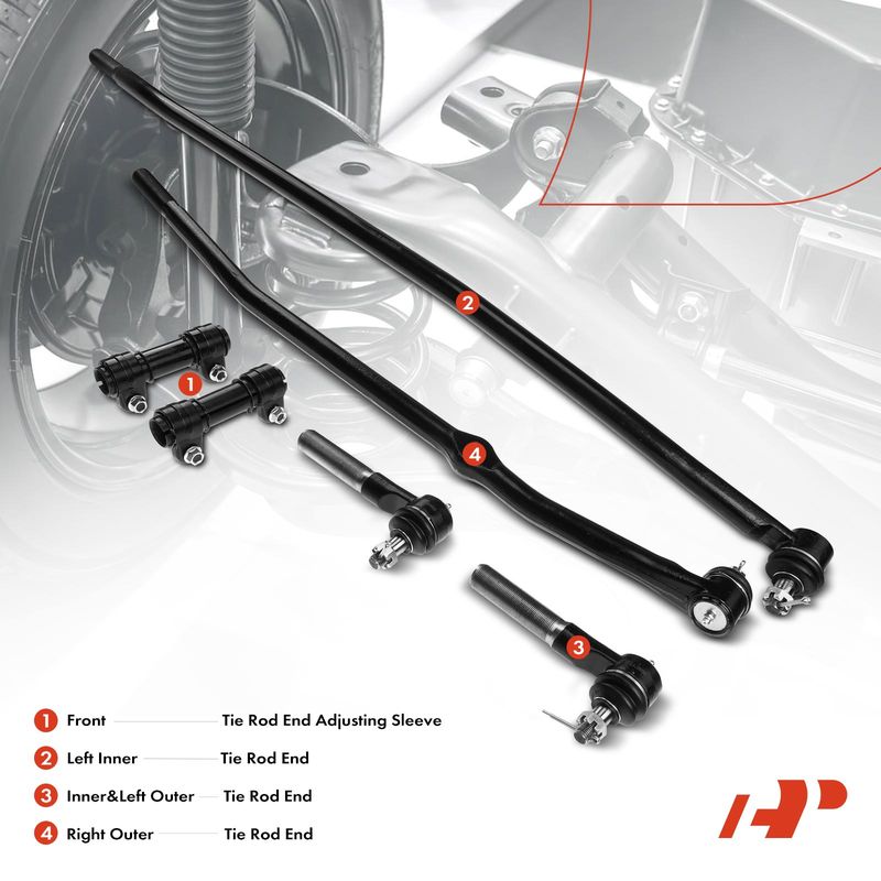 6x Front Inner & Outer Tie Rod End Kit for Dodge Ram 1500 Ram 2500 1998 1999 4WD