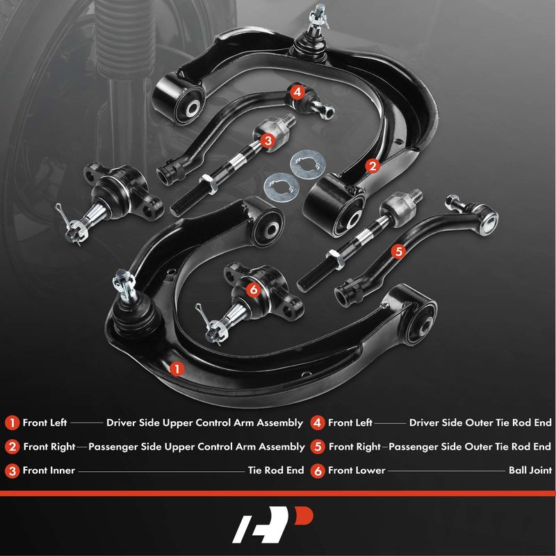 8x Front Control Arm with Ball Joints Tie Rod Ends for Hyundai Azera Sonata