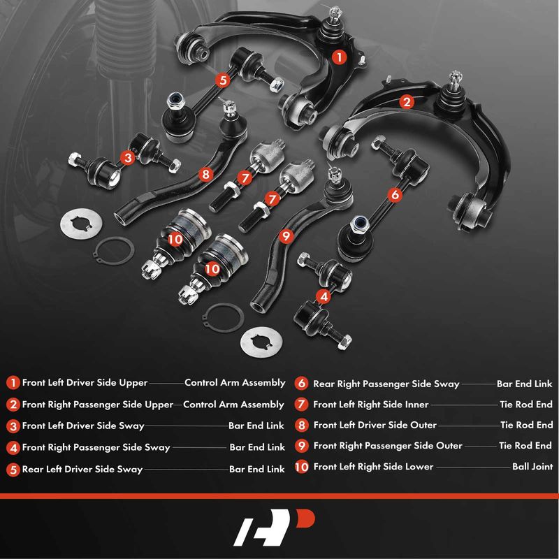12x Front & Rear Control Arm & Ball Joint Bar Link Tie Rod End for Honda Accord