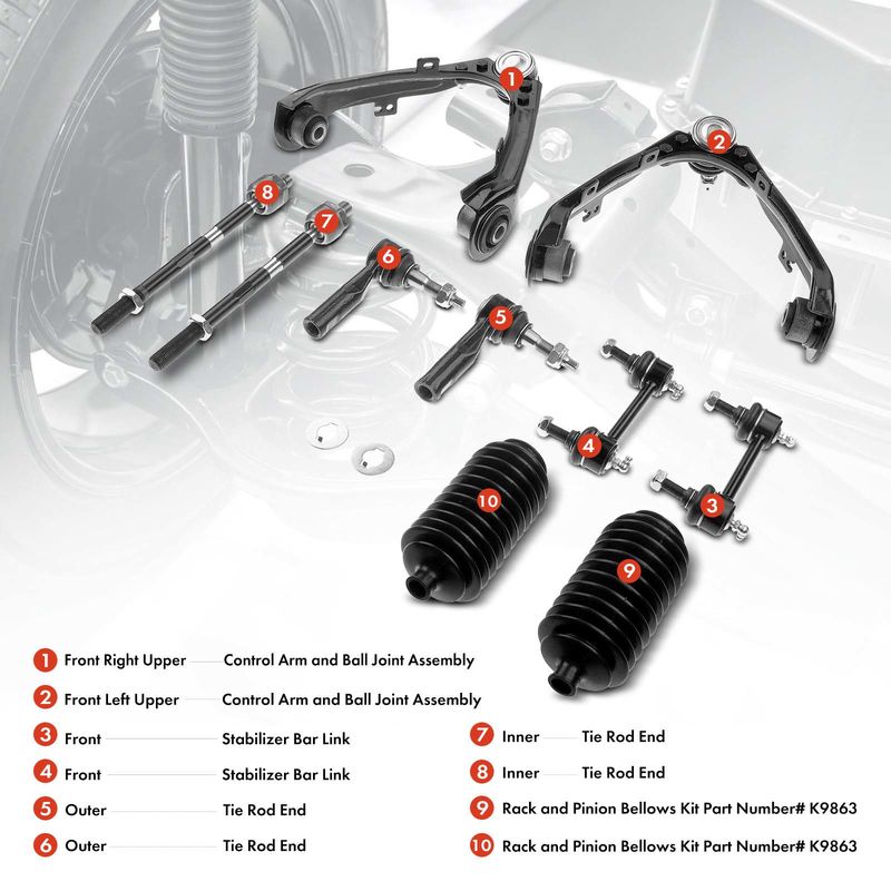 10x Front Upper Control Arm with Ball Joint Tie Rod End Kit for GMC Canyon Chevy