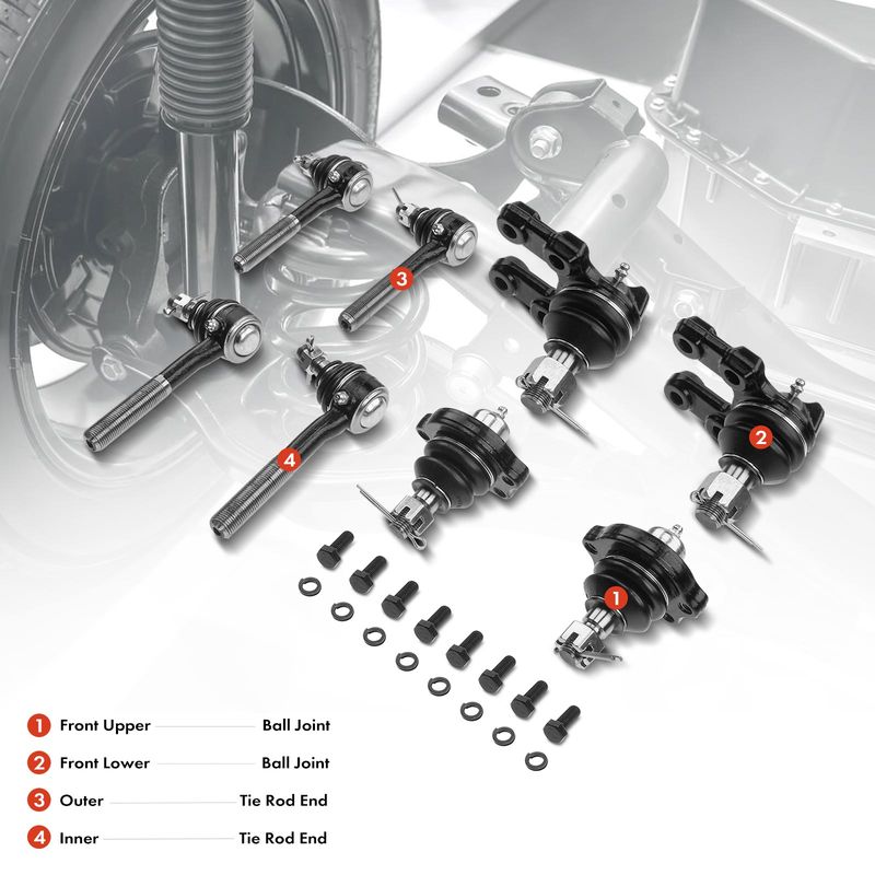 8x Inner & Outer Tie Rod End Link with Front Ball Joint Kit for Nissan Pathfinder