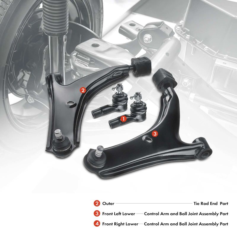 4x Front Lower Control Arm with Ball Tie Rod End for Chevy Metro Geo Suzuki Swift