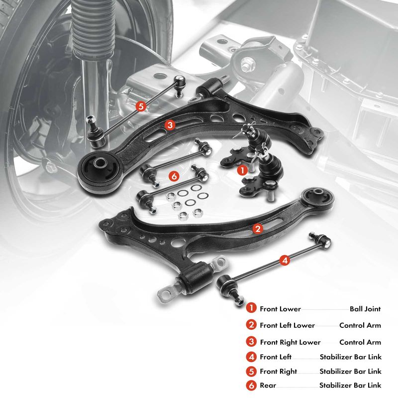 8x Front & Rear Control Arm Ball Joint Stabilizer Bar for Toyota Camry Avalon